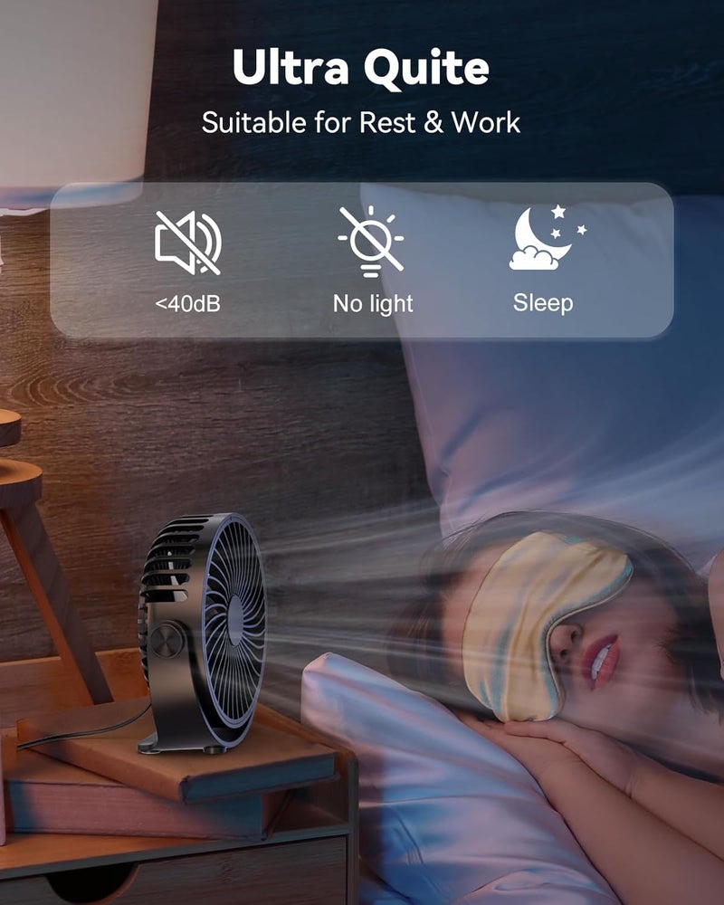 Edvision USB Desk Fan, 5 Inch Mini Portable, 3 Speeds Strong Airflow Personal Desktop, Detachable Cooling Fan 360° Rotation Quiet Small Fan for Desk Home Office Travel Car, Black, 5ft Cable - Image 5